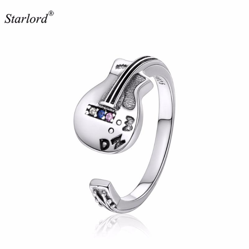 

Guitar Ring 925 Sterling Silver Cubic Zirconia Adjustable Open Music Jewelry Gift For Lover R13114G Band Rings