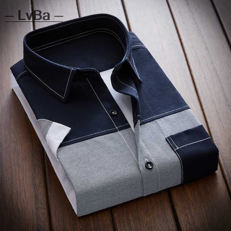 

Patchwork Short Sleeve Shirt men korean Slim Fit button up shirt Asian size casual summer Lapel cotton 210721, Blue