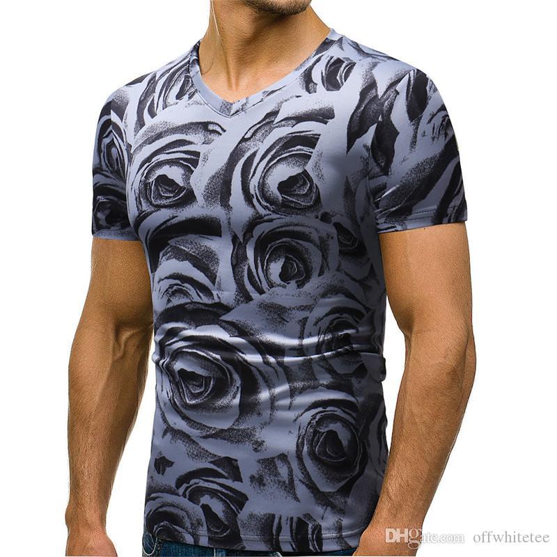 Floral Print Mens Designer Tshirts Summer Casual Slim Short Sleeved V Neck Pullover Tshirts Casual Fashion Mens Tees