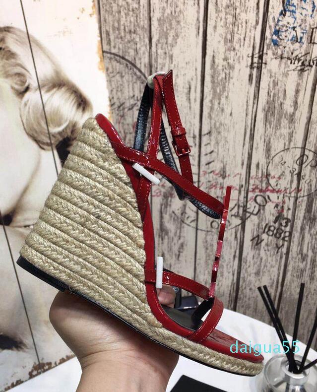 

YSLSummer ladies 2021 Tribute Wedges Sandal Espadrilles Women smooth leather twine sandals Peep Toe T-strap High Heels Platform Dr NBl