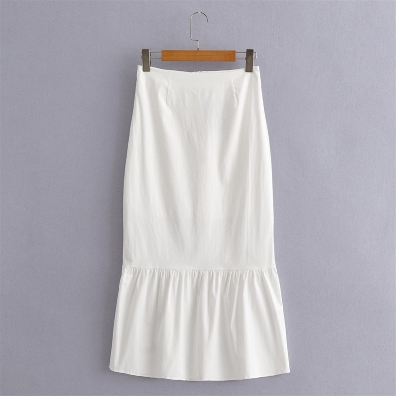 

women high waist white Trumpet skirts Fashion Slim hipscon pleated OL office lady party date bottom 210524