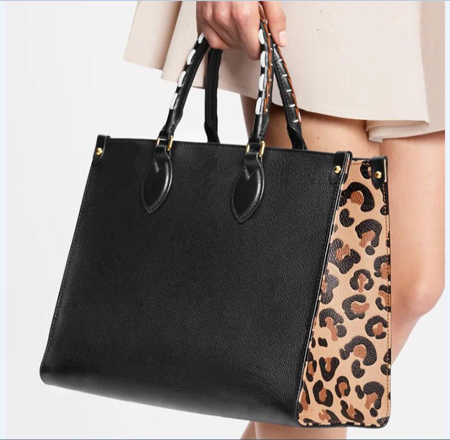 

M58521 M58522 Designer Women ONTHEGO MM shopping Bag braided cowhide leather Wild at Heart leopard-print luxury Handbag Purse Tote Shoulderbag Crossbody Clutch #88, Black letter flower embossing