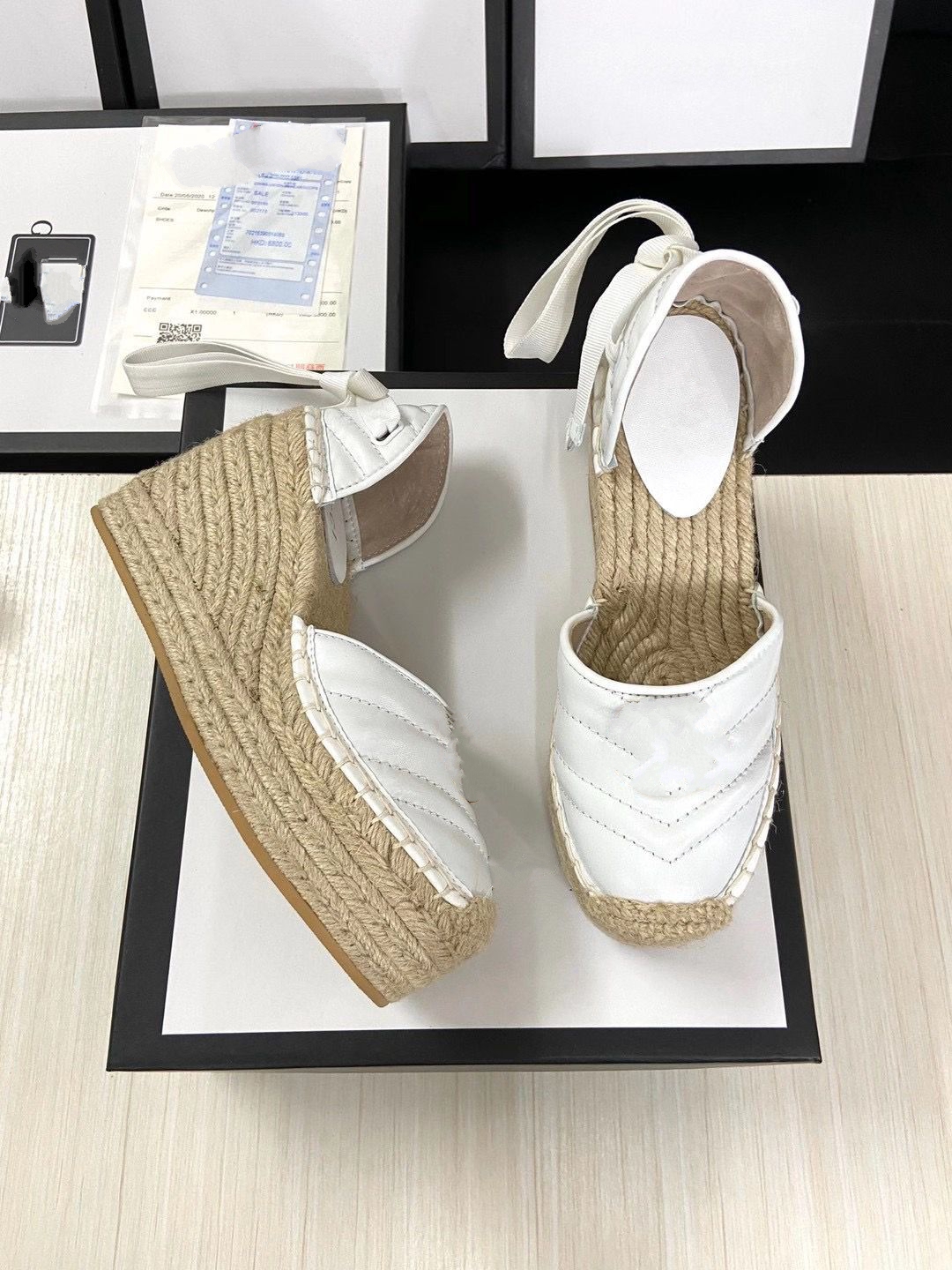 

Sexy Ankle Strap Black White Grosgrain Lace Up Calfskin Real Leather Platform Espadrilles Women Wedge Shoes size 35 to 41 tradingbear mjk001