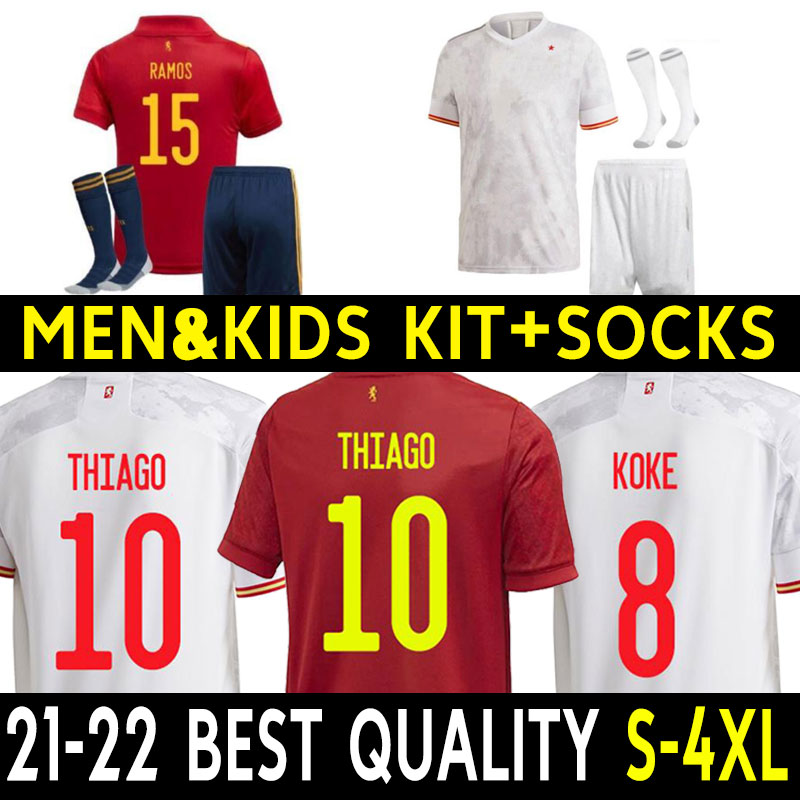 

Fans Player version Spain soccer jersey 21 22 23 PACO MORATA A.INIESTA PIQUE Espana Camiseta world ALCACER Cup SERGIO ALBA men full set kit sock player version, Home+patch