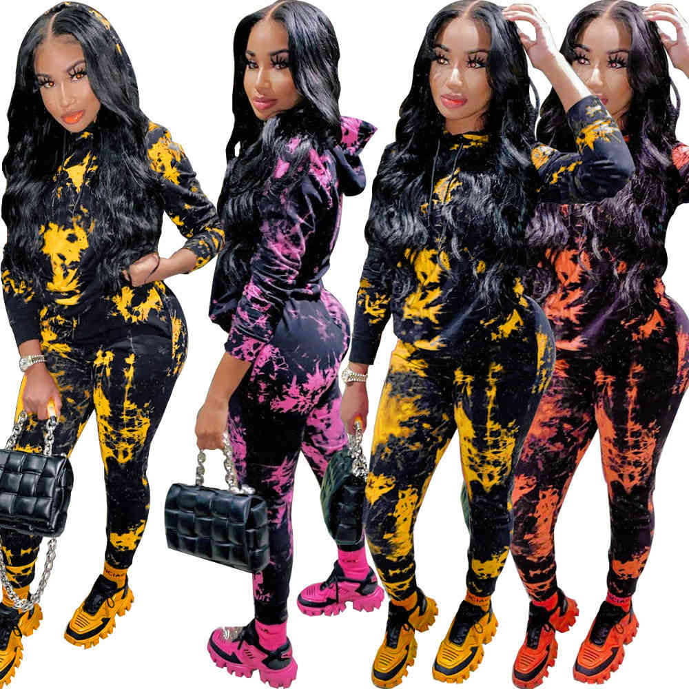 

Women's Two Piece Pants Womens Outfits Designer Tracksuits Winter New Tie Dye Hoodie Printed Jogging Suits Long Sleeve Trousers Sp, Mix colours or leave a message