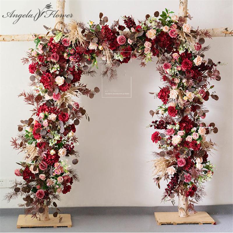 

Decorative Flowers & Wreaths Artificial Flower Row Burgundy Wine Red Colorful Wedding Arch Background Party Props Stage Decor Floral Wall Ta