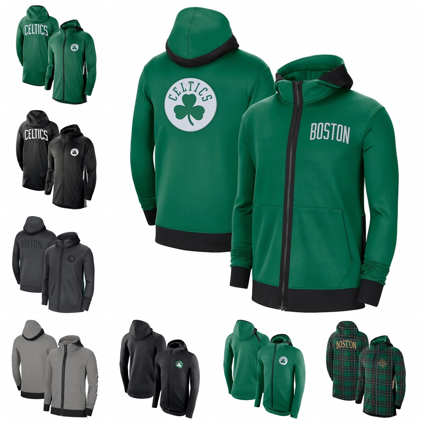 

Boston Celtics Men Showtime Jersey Therma Flex Performance 2021 Full-Zip Basketball Hoodie Green, Black;red