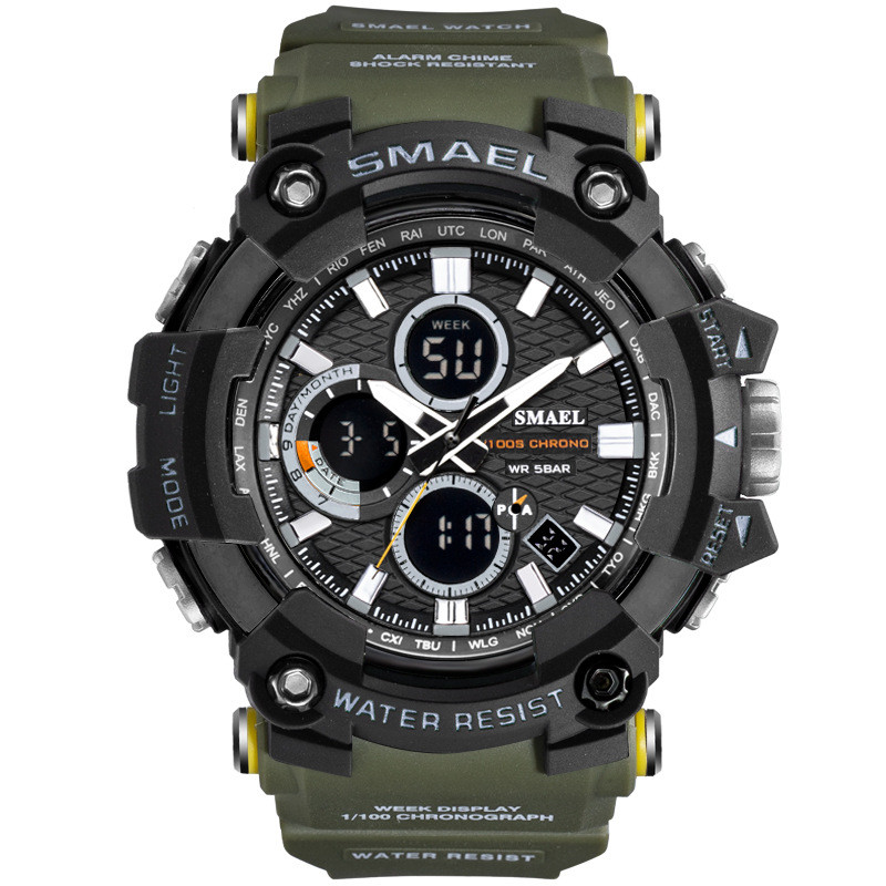 

SMEAL 1802 shock resisitant watches sport watch dual time men clock 50m waterproof military wristwatches male durable watchband for outdoor activities, Metal box