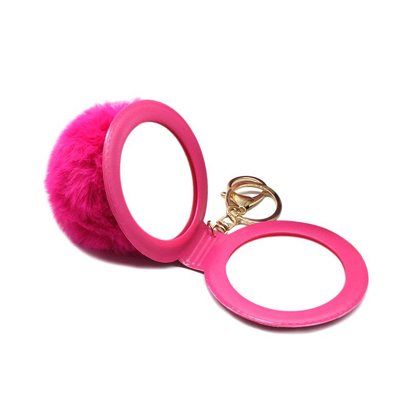 

Keychains Cute Puff Ball There Mirror Simple PU Makeup Kids Woman Small Gift Accessories