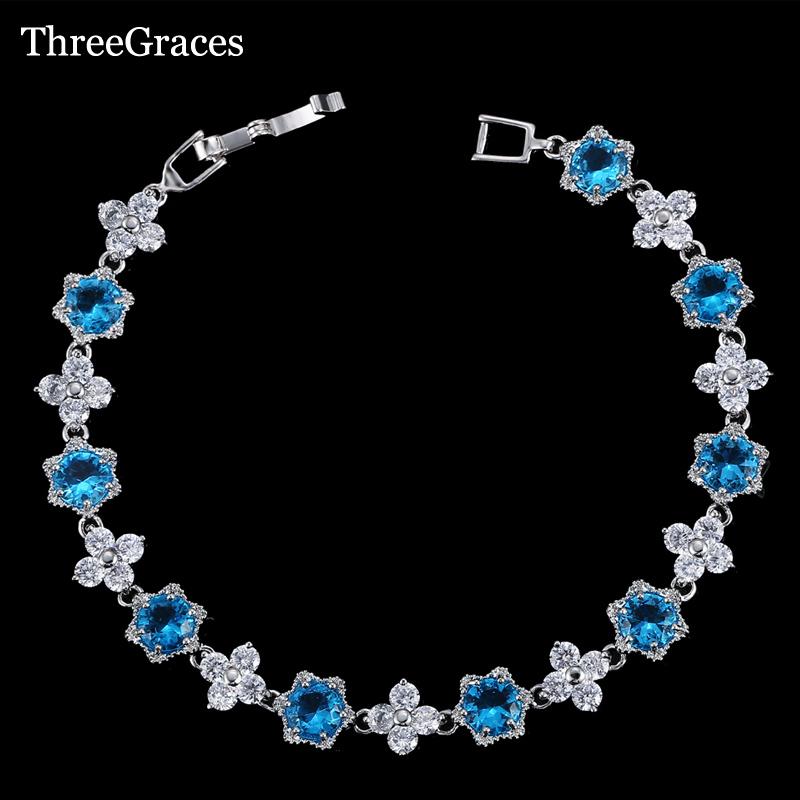 

Link, Chain ThreeGraces Fashion Ladies Diamante CZ Jewelry Light Blue Crystal Stone Flower Star Charm Bracelets Bangles For Women BR061, Black