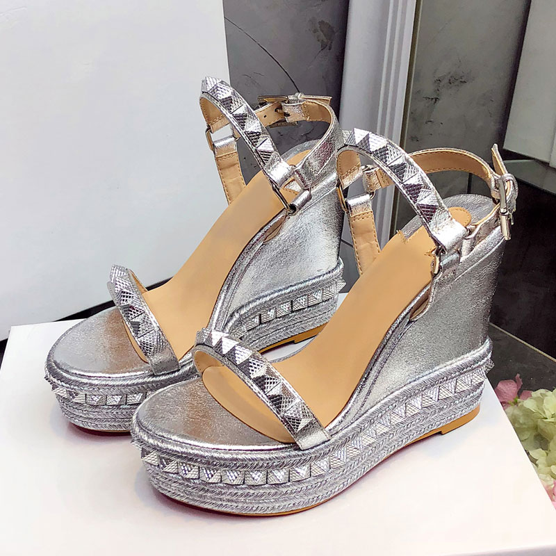 

Prowow Platform Sandals Women Open Toe Rivet Mixed Color Wedges Shoes For Women Runway High Heels Sexy Runway Shoes, Beige