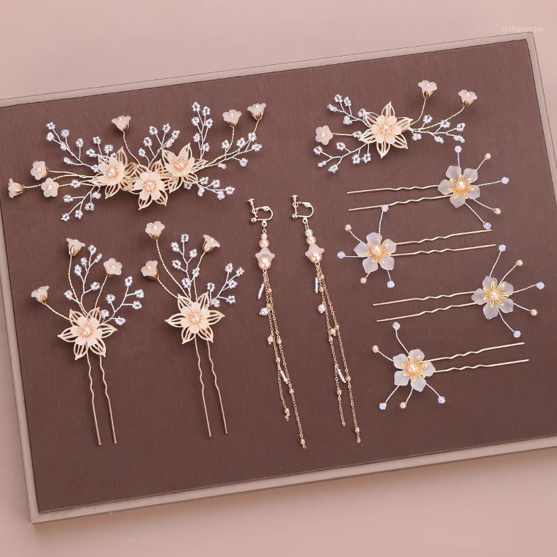 

Hair Clips & Barrettes Classical Folder Flowers Accessories Exquisite Stick Pearl Hairpins Bridal Headdress Wedding Set Jewelry For Women, Golden;silver