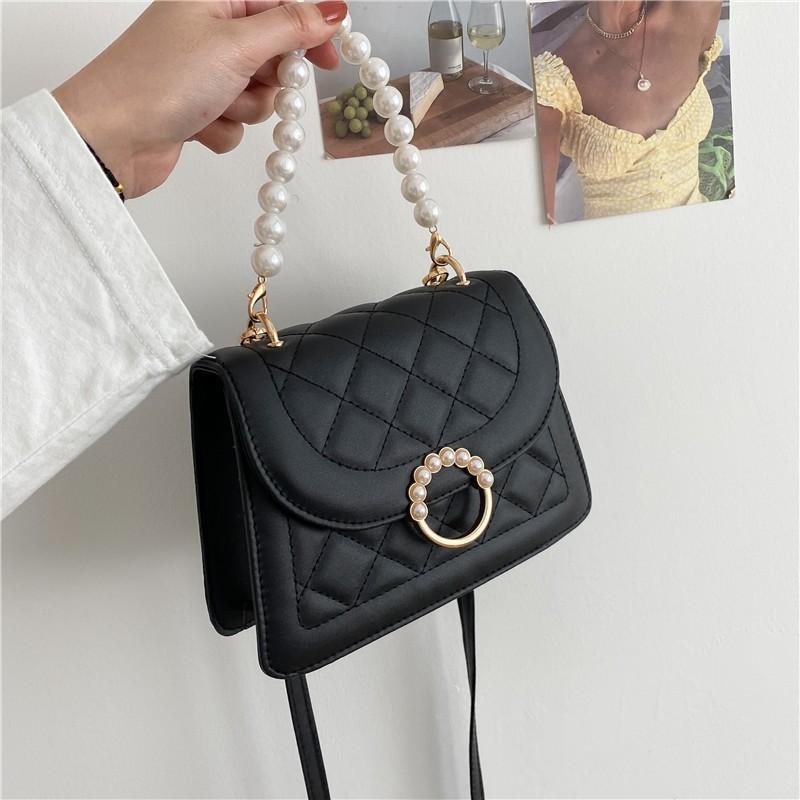 

Women's Bag 2021 Spring And Summer Fashion Foreign Style Lingge Single Shoulder Messenger Bags Pearl Small Square Evening