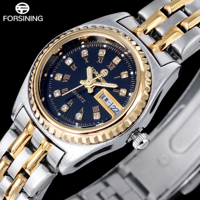 

Wristwatches Forsining Women Watches Fashion Quartz Stainless Steel Strap Rhinestone, Gold