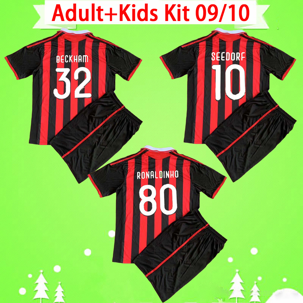 

Adult + Kids kit 2009 2010 Retro soccer jersey E-sports version vintage football shirt 09 10 classic ac Maglia da calcio MALDINI SEEDORF MILAN BECKHAM RONALDINHO boys