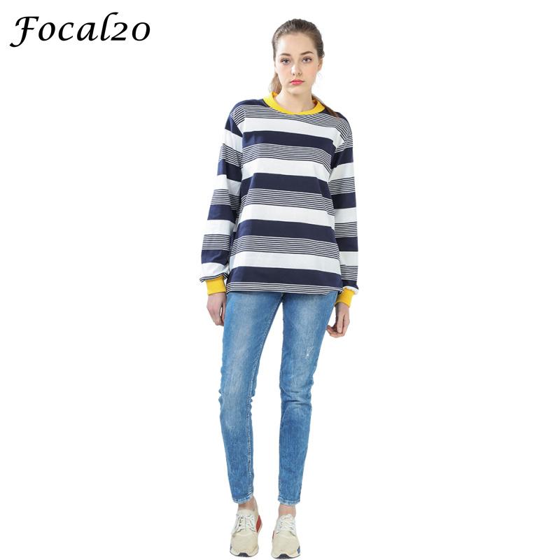 

Women's Hoodies & Sweatshirts Focal20 Harajuku Autumn Women Stripes Sweatshirt Long Sleeve Stitching Color Oversize Pullover Streetwear, Black