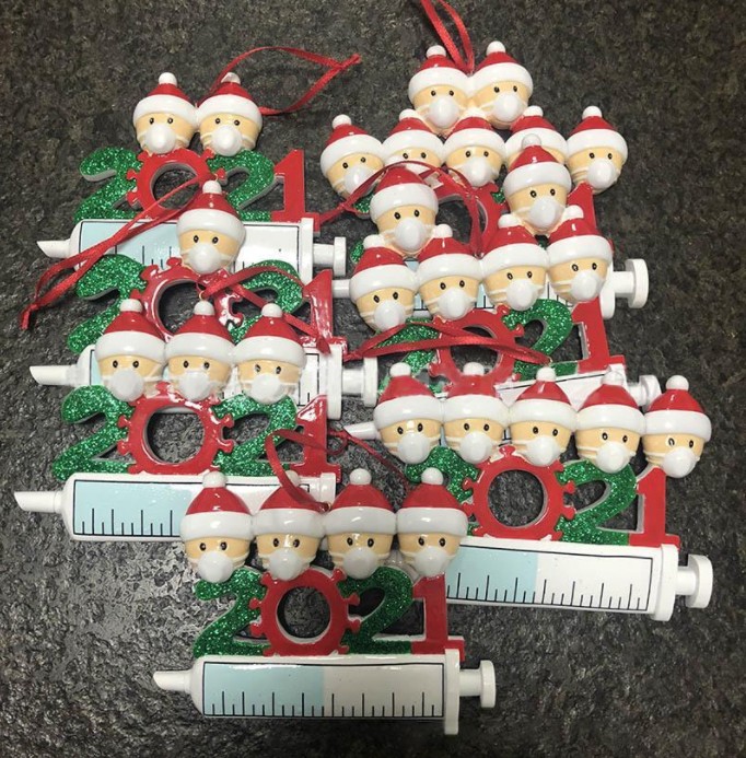 

DHL 2021 Christmas Decoration Quarantine Ornaments Family of 1-7 Heads DIY Tree Pendant Accessories with Rope Resin