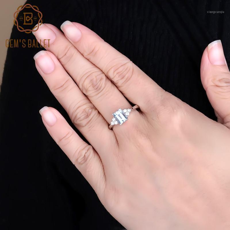

Cluster Rings Gem's Ballet 1.28 Natural Sky Blue Topaz Rectangle Gemstone 925 Sterling Silver Wedding For Women Fine Jewelry, Golden;silver