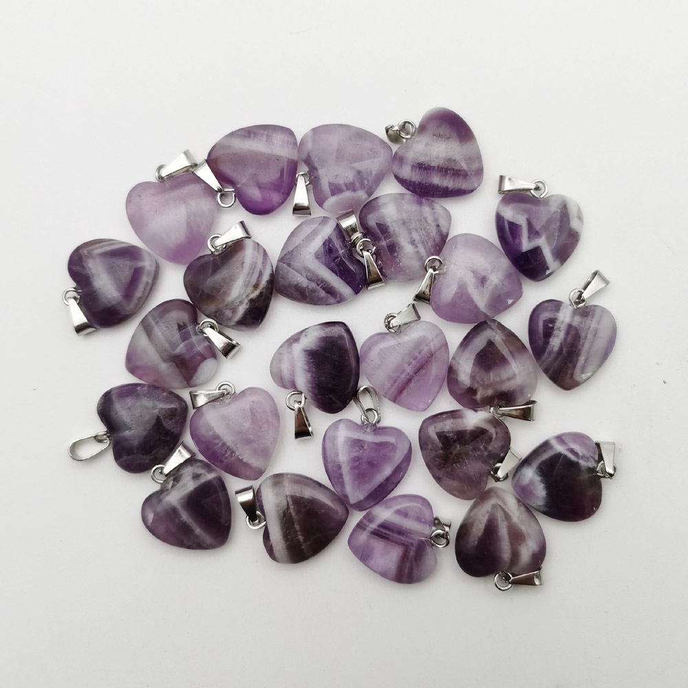 

fashion Wolf tooth Amethysts natural stone heart pendant Necklace for jewelry making 15MM Charm Fashion Accessories 12-24PCS