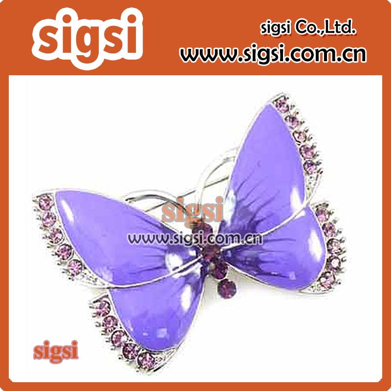 

Pins, Brooches 100pcs Fashion Silver Plated Enamel Rhinestone 3colors Butterfly Purple/yellow/white Animal Brooch Pin