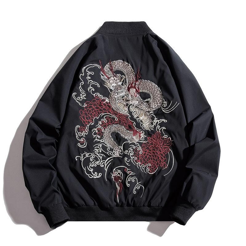 

Men's Jackets Bomber Jacket Men Chinese Dragon Embroidery Pilot Retro Punk Hip Hop Autumn Youth Streetwear High Street Hipster, Black;brown