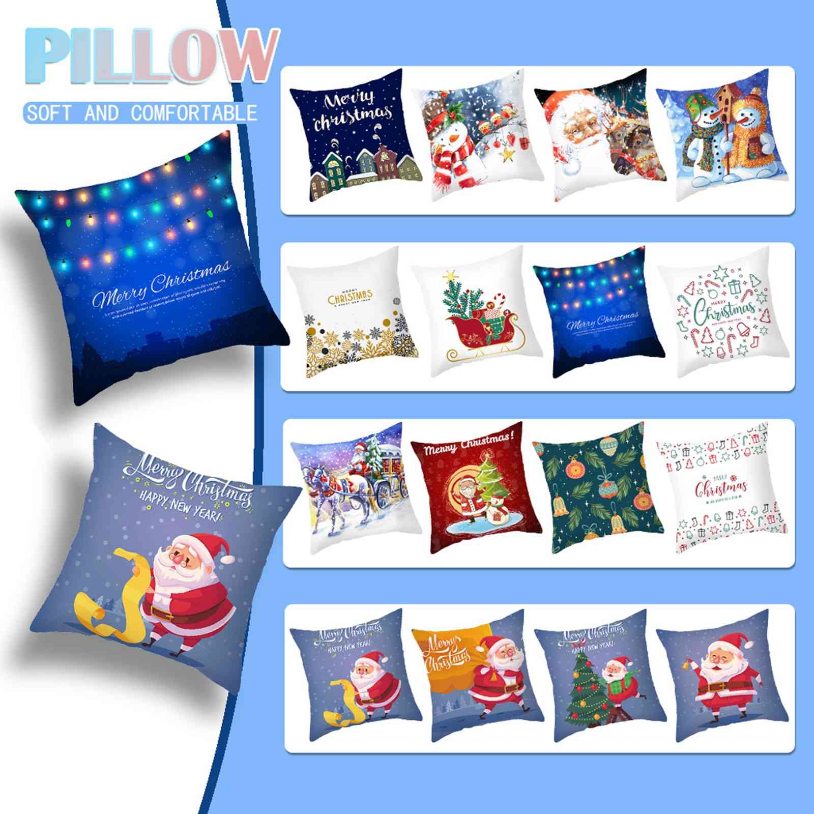 High quality 4pc Christmas series Peach skin pillow washable non-fading kit sofa cushion Santa Claus printed decoration for home coussin-image-693553219
