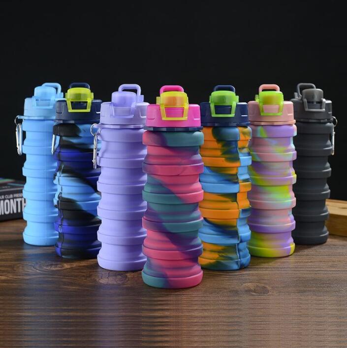 Creative Camouflage Water Bottle Silicone Fold Telescopic Tumbler Carabiner Sports Drinks Cups Portable Hiking Camping Equipment FY4515-image-652366379