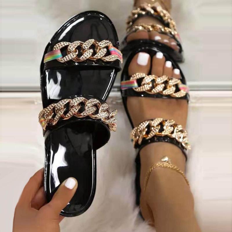 

Slippers Summer Women Shoes Fashion Flat Chain Open Toe Comfy Beach Roman Flip Flop Female Slides Desiger, White