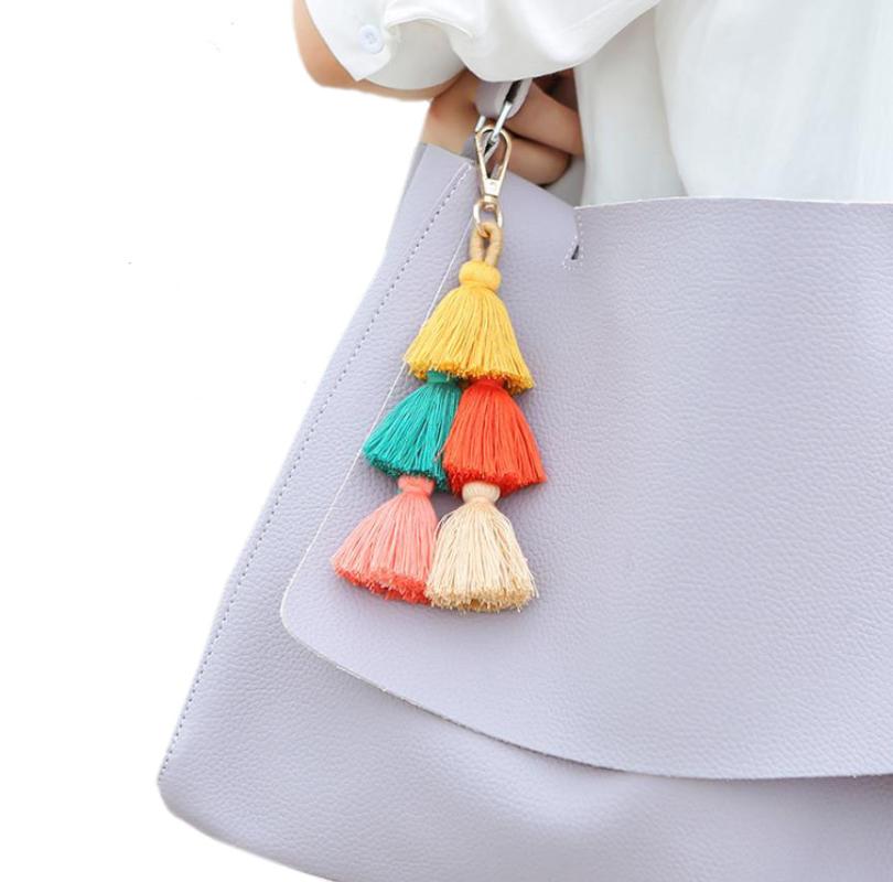 

Keychains 1pc Bohemian Handmade Layered Tassels Key Chain Bag Pendant Colorful 20cm Car Handbag Hanging Decoration Ring Jewelry