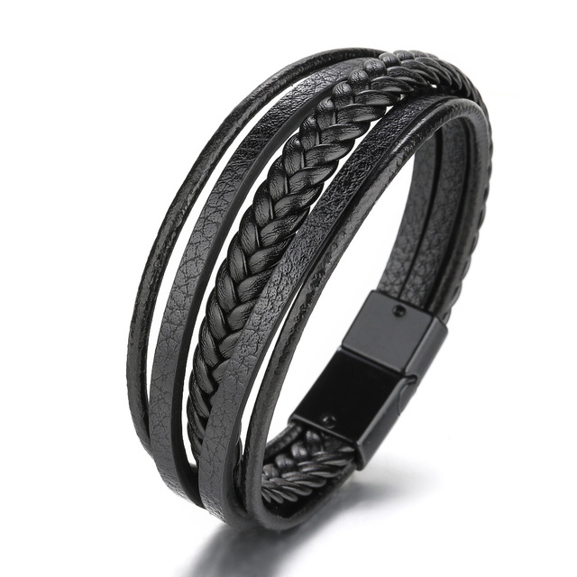 

Hand-woven Multi-layer Men's Leathers Bracelets Ethnic Style Retro Alloy Magnetic Buckle Leather Bracelet, Golden;silver