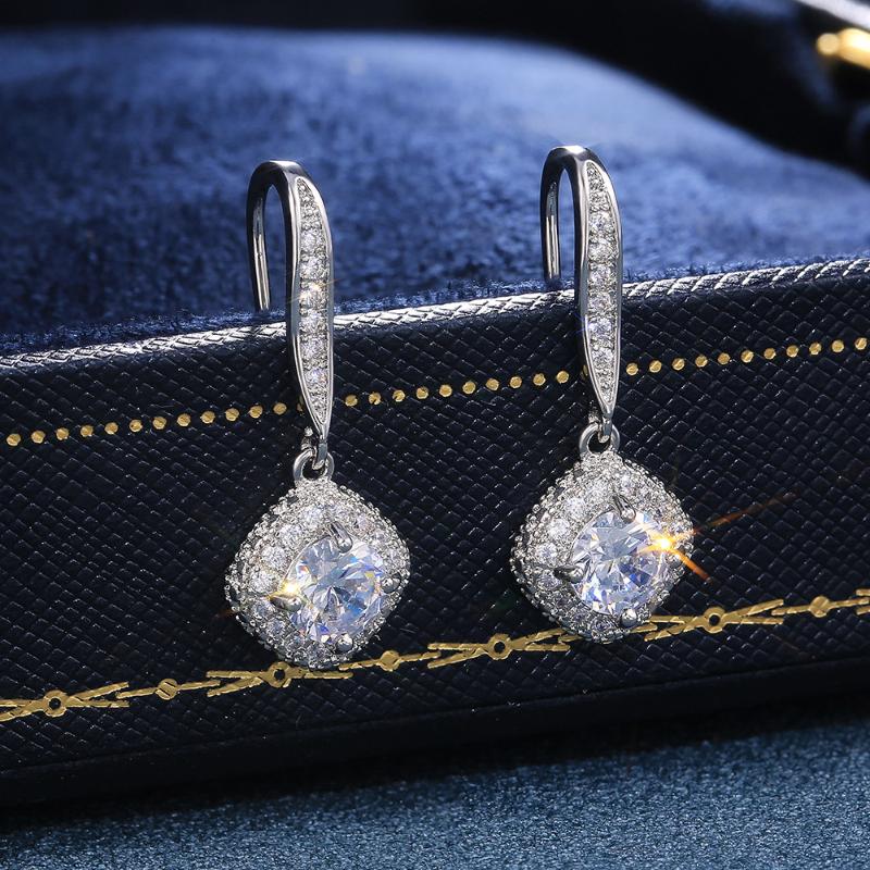 

Dangle & Chandelier Luxury Zircon Copper Drop Earrings For Women Fashion Korean Vintage Square Cubic Zirconia Earing Jewelry Green, Silver
