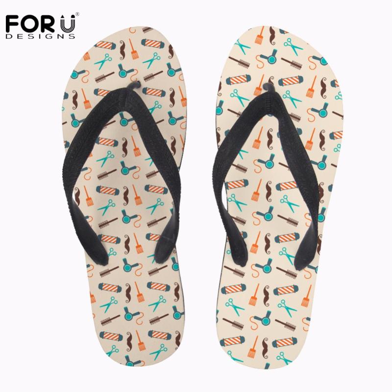 

Slippers FORUDESIGNS Barbero Cartoon Hairdresser Cosmetologist Printed Slip-on Flip Flops For Women Casual Summer Women's, Black