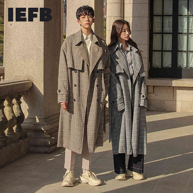 

IEFB / Men's Trench Coat Fashion spring Suit Collar Lace Up Double Breasted Windbreaker Loose Casual Male 9A309 210524, Khaki