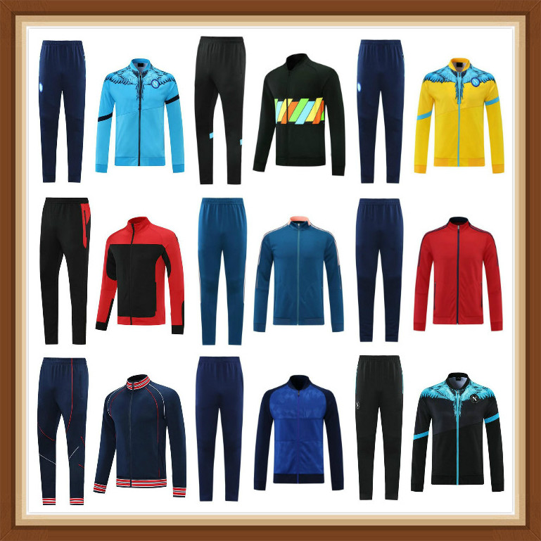 

21 22 Mens Napoli soccer tracksuit Full zip jacket 2021 2022 men football jackets survetement de foot tuta chandal, 18