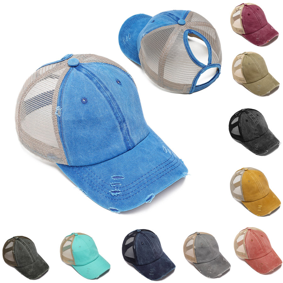

Women Washed ponytail mesh Baseball Cap hat Vintage Dyed Adjustable Unisex Classic Plain outdoor hats Dad Snapback Snapbacks summer sun caps, Mix color