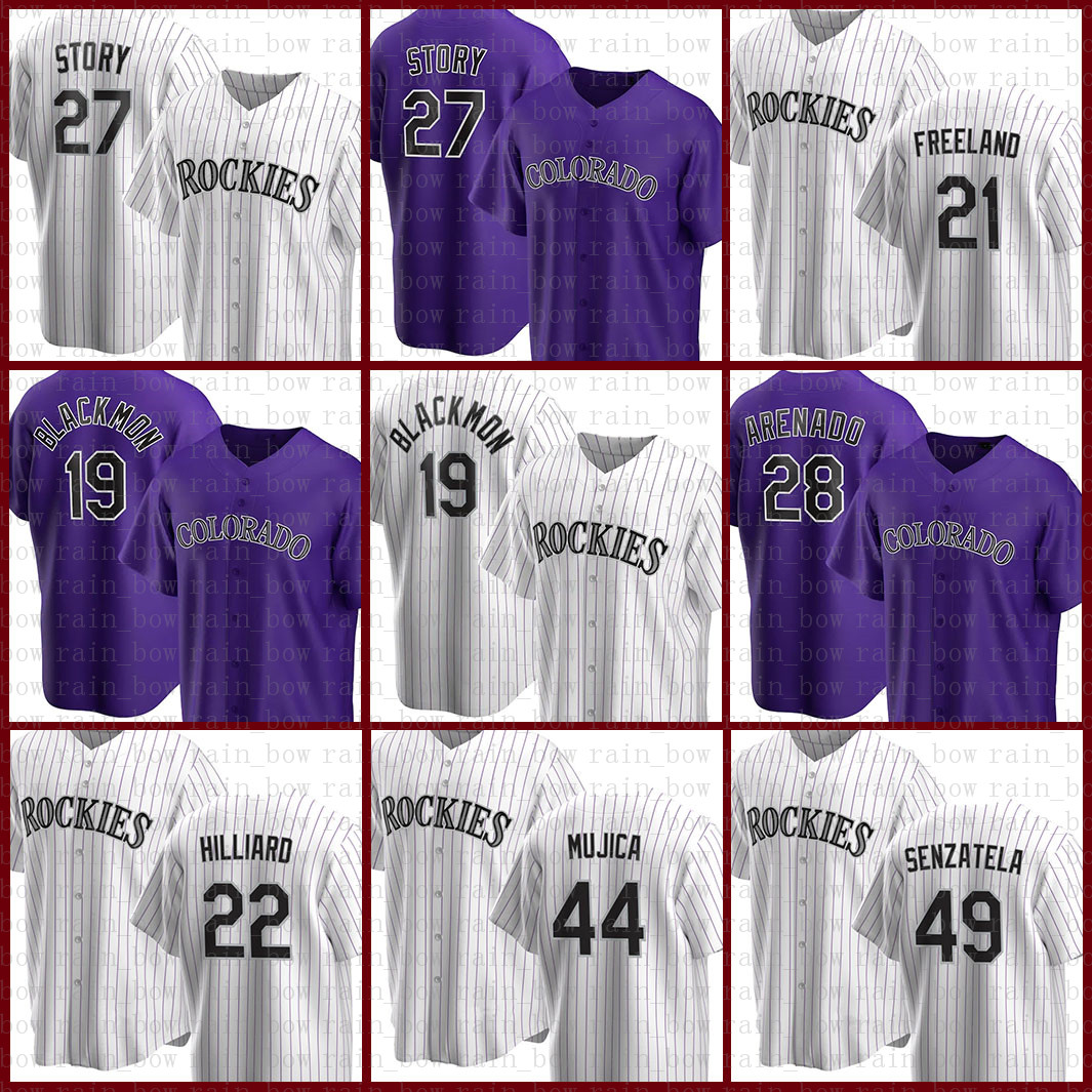 

19 Charlie Blackmon Colorado Custom Rockies Baseball Jersey 28 Nolan Arenado 27 Trevor Story Kyle Freeland Sam Hilliard Jose Mujica Black, Blue;black