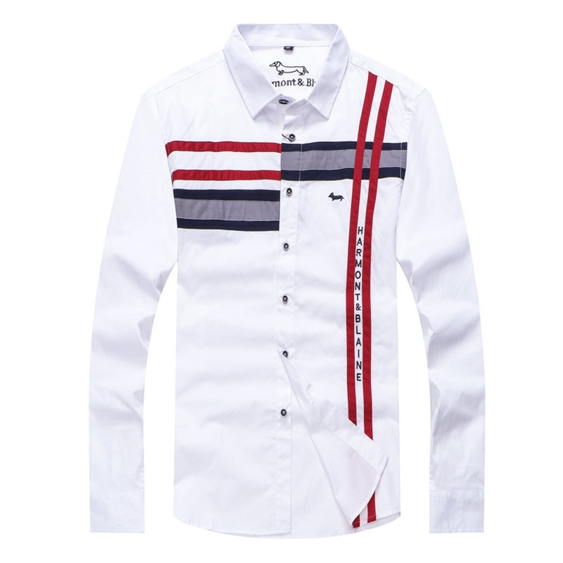 

New arrivel men's patchwork long sleeve casual shirt men Harmont Blaine embroidery shirts cotton camisa masculina homme xxl 210325, White;black