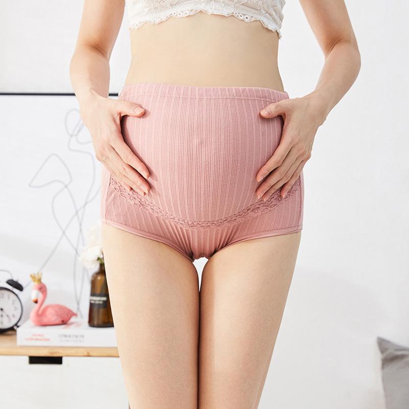 

Women's Panties Cotton Pregnancy Striped Lace High Waist Elastic Adjustable Maternity Underwear For Women, Black;pink