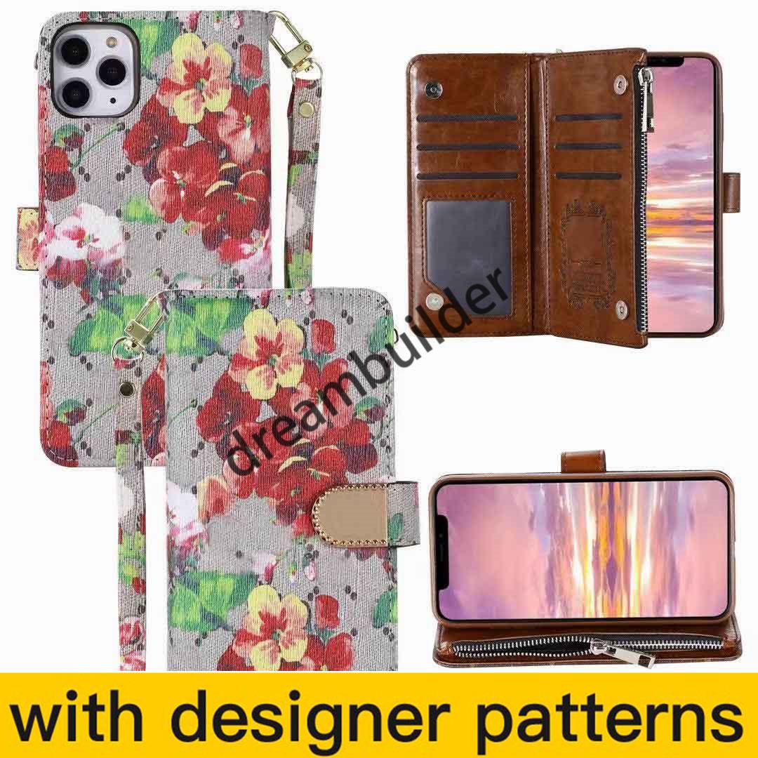 

fashion phone cases for iPhone 13 12 Pro max mini 11 11Pro XR XSMAX shell leather Multi-function card package storage wallet cover, Brown small flower
