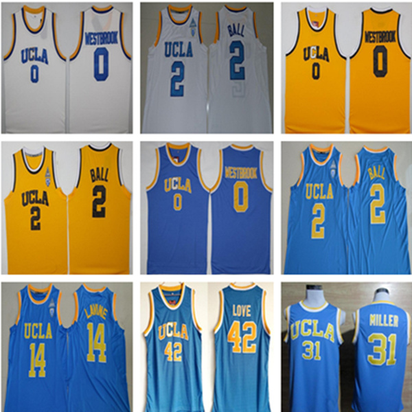

UCLA Bruins College Basketball Russell Westbrook Lonzo Ball Zach LaVine Reggie Miller Bill Walton Kevin Love Blue Jersey, Color 1