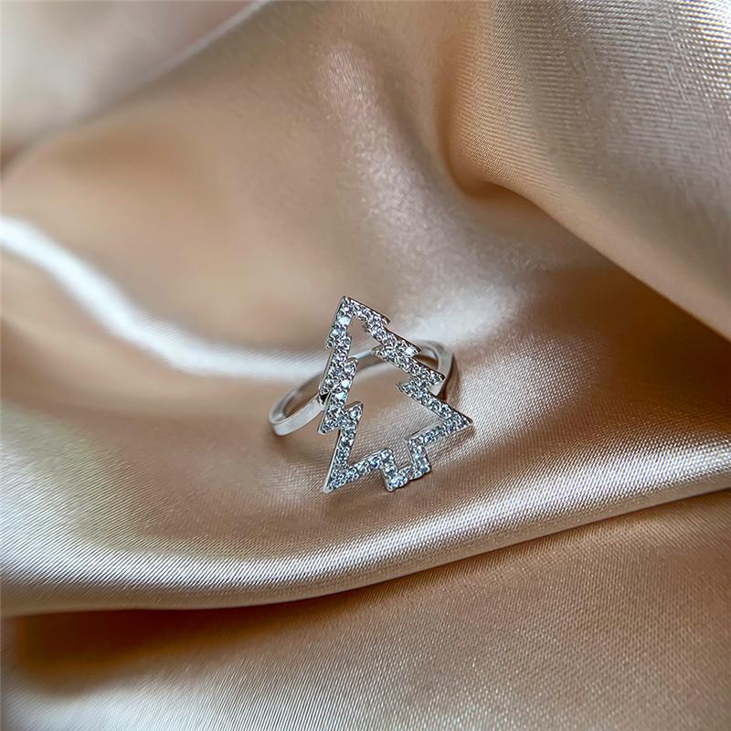 Wedding Rings Fashion Female White Crystal Stone Jewelry Classic Silver Color Engagement Ring Vintage Christmas Tree Gift For Women-image-702822584