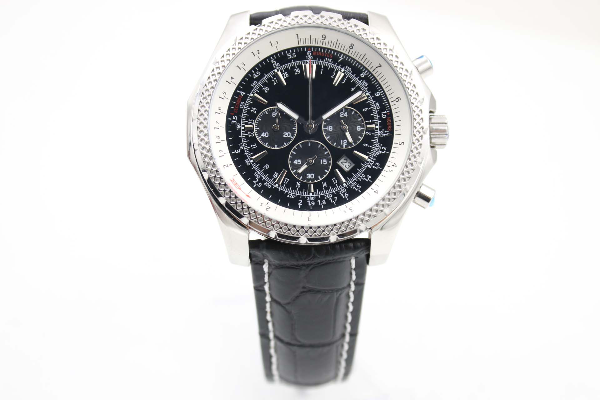 

Men's mechanical watch B multi-function six-hand stainless steel silver white case leather strap calendar pin buckle, Multi-color