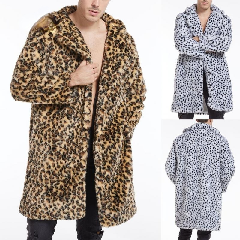 

Leopard Faux Fur Coat New Winter Men Coatwinter Warm Fashion Outdoor Woolen Collar Overcoat High Quality Male Men's Jacket, Black;brown