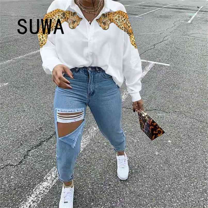 

Fashion Vintage Dress Women Casual Straight Sexy Club Party Print Shirt Lady Vestidos Femme Blouses Streetwear 210525, White