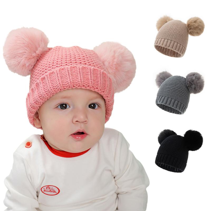 

Caps & Hats Born Baby Kids Girls Boys Winter Warm Knit Hat Furry Balls Pompom Solid Cute Lovely Beanie Cap Gifts, White
