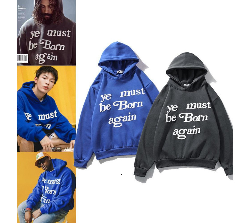 

Men Hoodie CPFM YE MUST BE BORN AGAIN Letter Foam Printed High Street Hip Hop Hoodies 2 Color Hooded Sweatshirt, Black