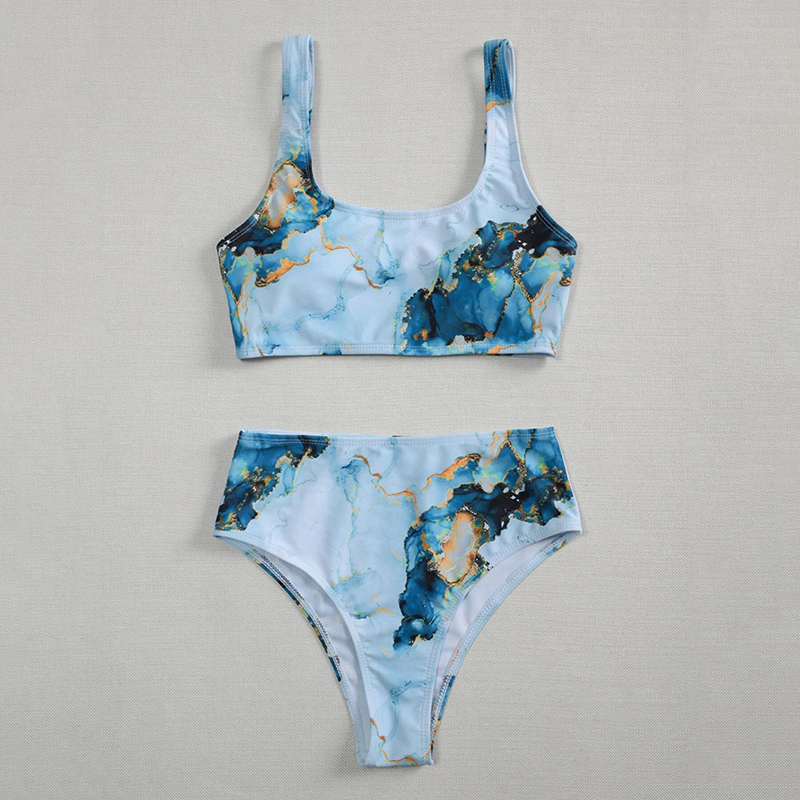 

2021marble print bikini 2021 women swimsuit high waist bikini set push up swimwear female brazilian bathing suit beach wear biquini, White;black