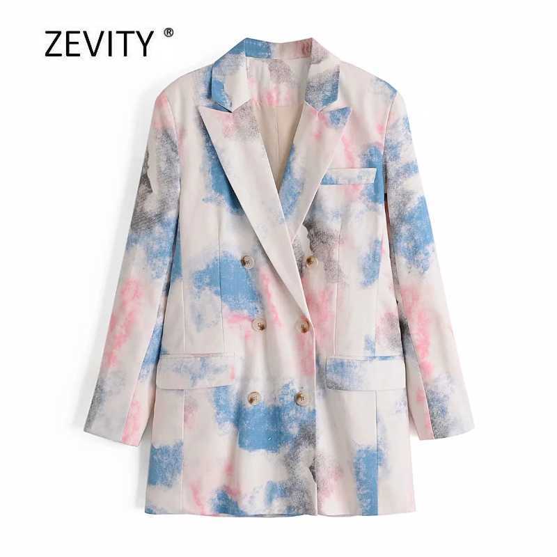 

Zevity women vintage tie dying blazer female double breasted long sleeve pockets causal stylish outwear suit coat tops C534 210603, Dt ct534