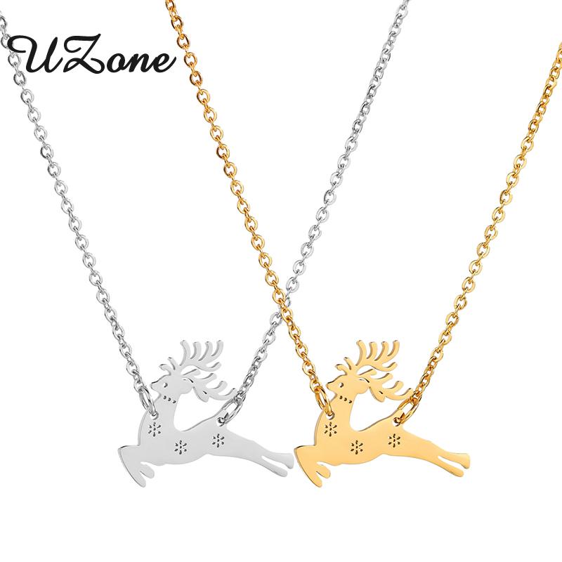 

Pendant Necklaces UZone Cute Deer Christmas Necklace Animal Antlers Chain 316L Stainless Stell For Women 2021 Year Gifts