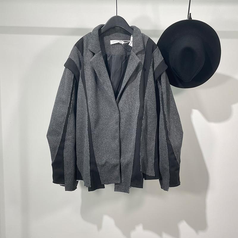 

Men's Jackets Jacket Autumn Winter Style Personality Splicing Collision Color Irregular Rough Edge Design Leisure Large Size Coat, Black;brown